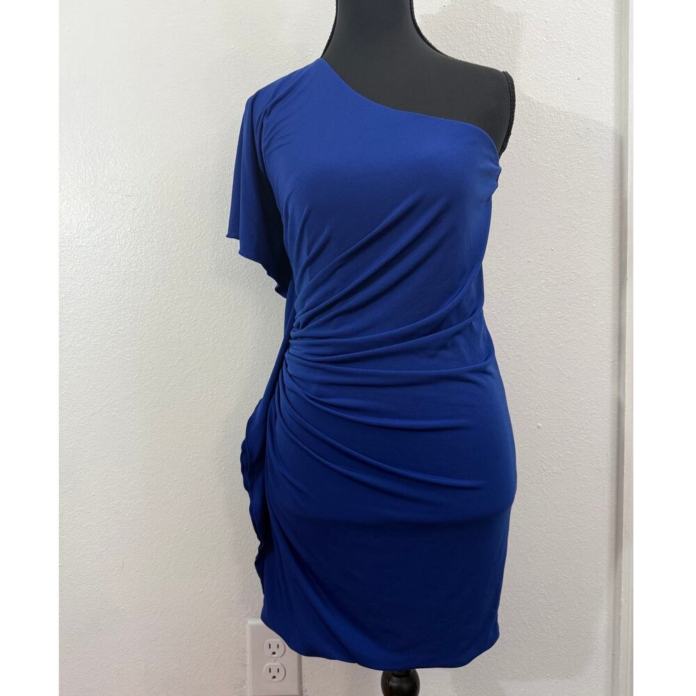EXPRESS Blue One Shoulder Dress Solid Knit Short Sleeveless Women Size XS